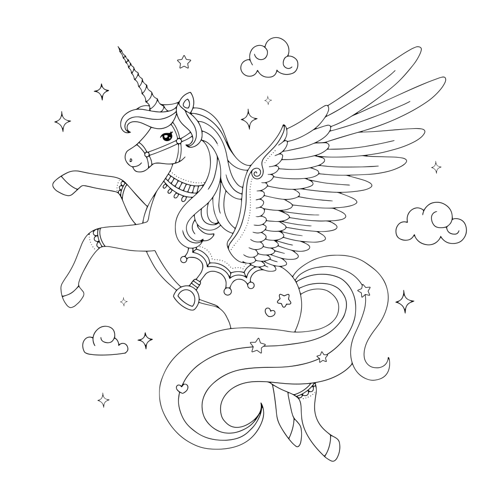 Beautiful unicorn pegasus coloring page
