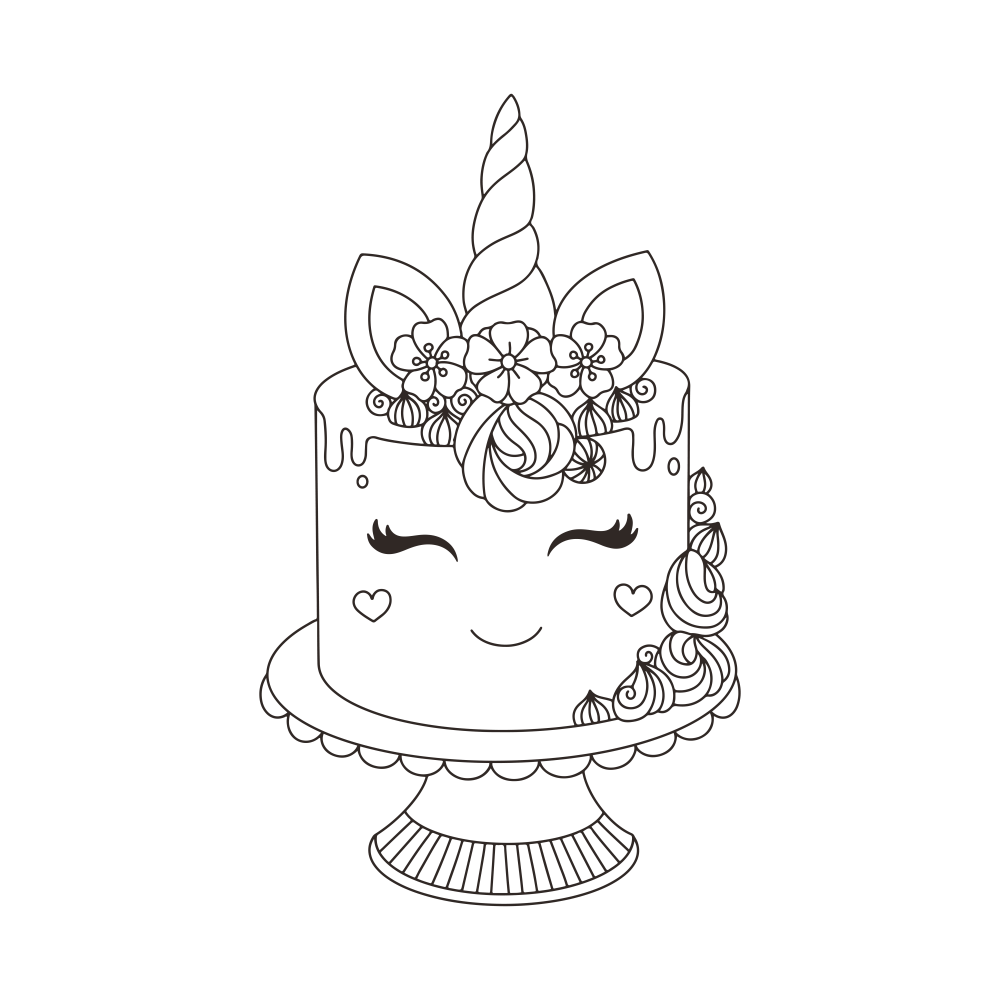 Unicorn coloring page cake