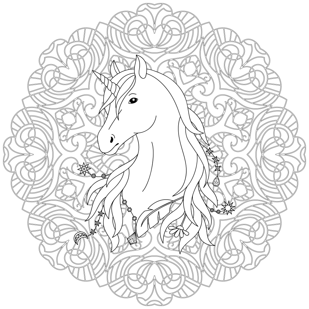 Unicorn mandala coloring