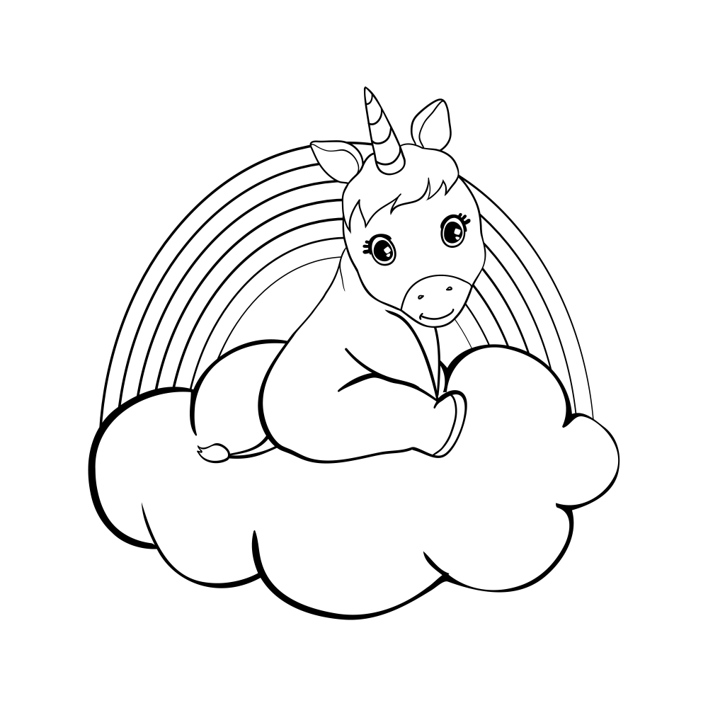 Unicorn sitting on clouds